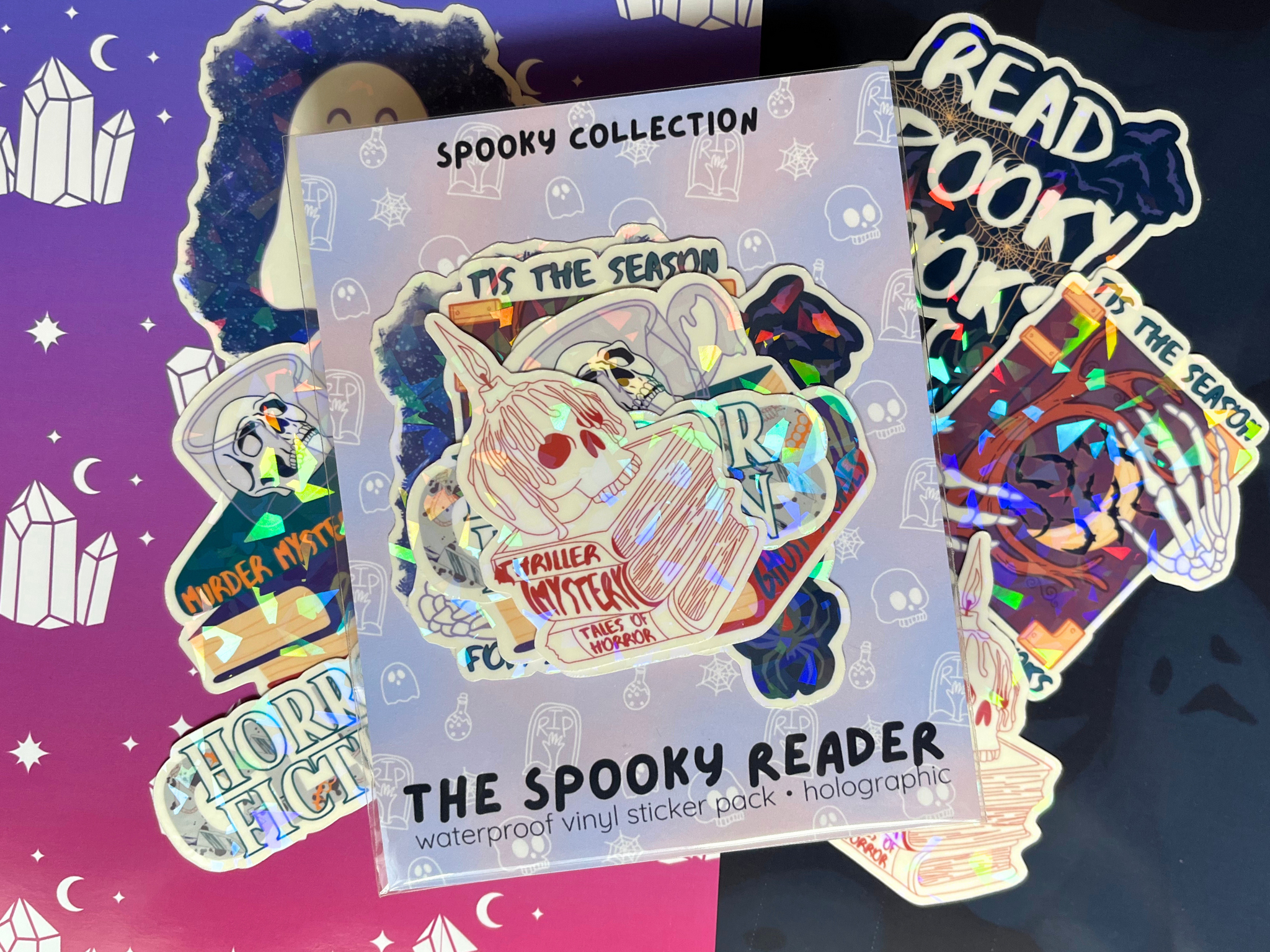 The Spooky Reader Sticker Pack | Waterproof Laminated HOLOGRAPHIC Vinyl Sticker