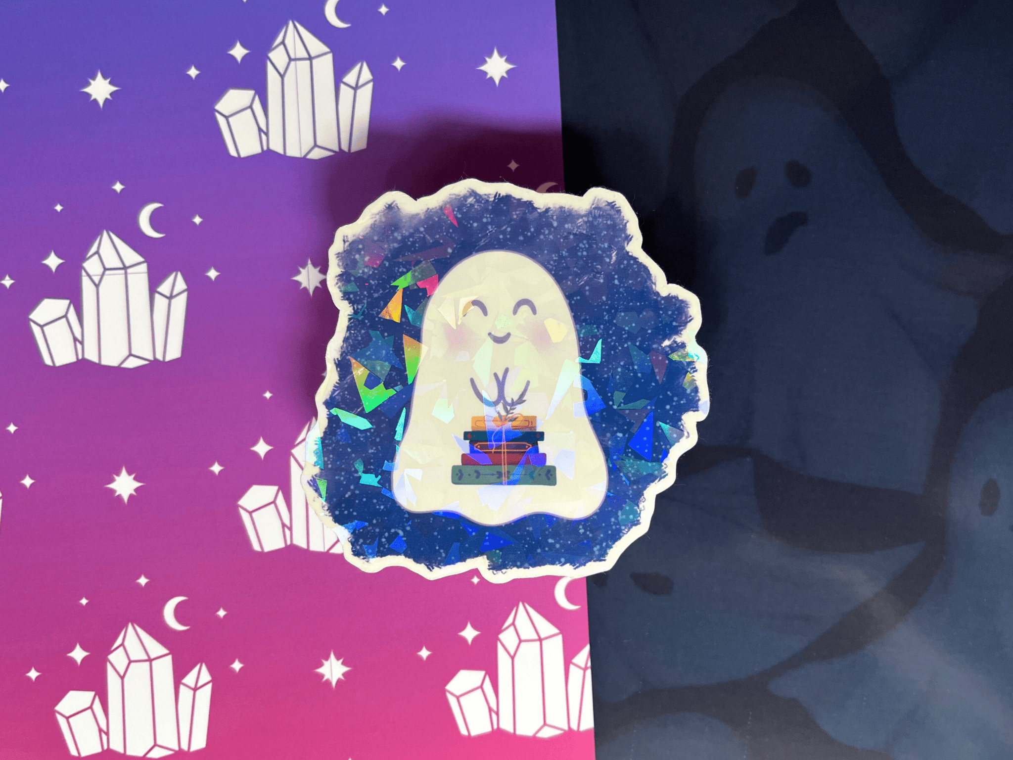 Bookish Ghost Sticker | Waterproof Laminated HOLOGRAPHIC Vinyl Sticker - Forge de Sol - Sticker - Sticker - 