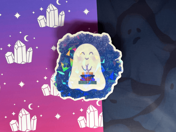 Bookish Ghost Sticker | Waterproof Laminated HOLOGRAPHIC Vinyl Sticker - Forge de Sol - Sticker - Sticker - 