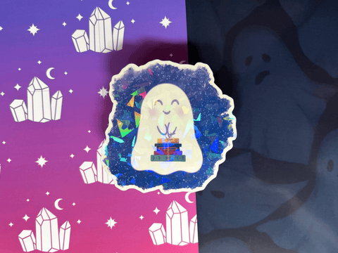 Bookish Ghost Sticker | Waterproof Laminated HOLOGRAPHIC Vinyl Sticker - Forge de Sol - Sticker - Sticker - 